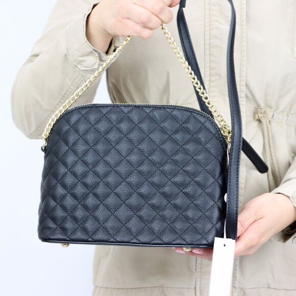 Black Quilted Faux Leather Purse Chain Strap Cross Body Shoulder Bag - Picture 6 of 7